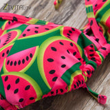 ZTVitality Swimsuit 2018 New Arrival Watermelon Print Bikinis Women Lace Up Bikini High Waist Hollow Out Sexy Swimwear Women