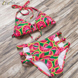 ZTVitality Swimsuit 2018 New Arrival Watermelon Print Bikinis Women Lace Up Bikini High Waist Hollow Out Sexy Swimwear Women
