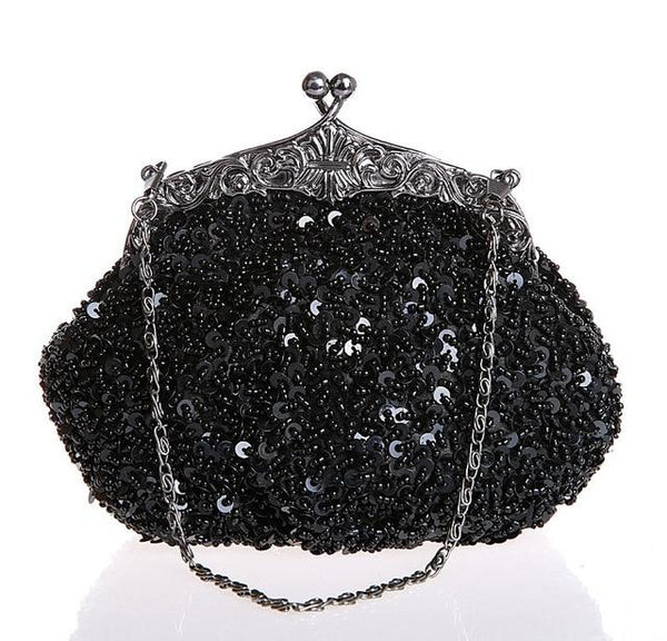 Navy Blue Ladies' Beaded Sequined Wedding Evening Bag Clutch handbag Bridal Party Makeup Bag Purse Free Shipping 03162-G