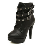 Plus Size 35-42 Rome Rivets Party Fashion Working Women Boots PU Black Platform Sexy Wedding Shoes High Heel Ladies Ankle Boots