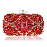SEKUSA Embroidery Red Evening Bags Chain Shoulder Beading Clutch Lip Metal Rhinestones Lady Purse For Wedding Party Dinner
