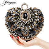 YINGMI Handmade Style Beaded Women Evening Bags Diamonds Embroidery Lady Clutches Chain Shoulder Purse Bags Heart Design Wallets