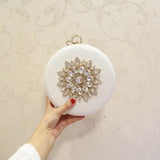 SEKUSA Diamonds Flower Women Pu Fashion Bag Small Day Clutch Evening Bag Crystal Chain Shoulder Handbags For Party Wedding Purse