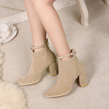 Women Buckle Ladies Belt  Faux Warm Boots Ankle Boots High Heels Martin Shoes