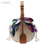 Women Straw Bag Crossbody Bags For Girls Fashion Scarves Round Saddle Bag Rattan Woven Shoulder Messenger Bags Lady Tote Handbag
