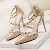 POADISFOO  simple sexy nightclubs high-heeled shallow mouth pointed rivets women's shoes  Ankle Strap High Heel Shoes .ZWM-1138