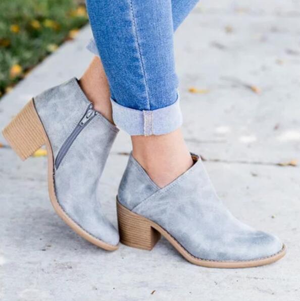 Girl ankle boots vintage square chunky mid heels ladies chaussure women spring autumn shoes woman zapatos mujer sapato