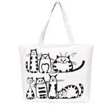 Women Canvas casual Handbag cartoon Cat Printed Shoulder bag Female Large Capacity Women Canvas Tote Shopping Handbags
