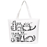 Women Canvas casual Handbag cartoon Cat Printed Shoulder bag Female Large Capacity Women Canvas Tote Shopping Handbags