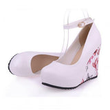 KarinLuna large Sizes 34-43 Wedges High Heels Party wedding Pumps shoe Flower Print Platform Ankle-Strap Women Shoes Woman pumps