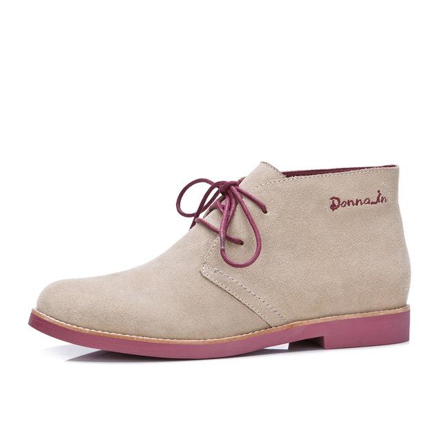 Donna-in Ankle Boots for Women Genuine Leather Casual Shoes Booties Woman Lace up Plus Size Flat Brand Martin Boots Ladies