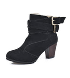 Women Belt Buckle Ladies Faux Boots Ankle Boots High Heels Martin Shoes