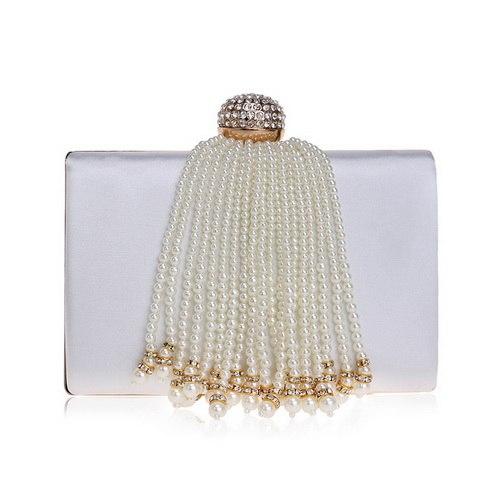 SEKUSA Tassel Beaded Women Evening Bags Crytal Metal Pearl Small Day Clutches Chain Shoulder Female Party Wedding Purse