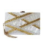 2018 New Acrylic Brand Fashion Women Evening Bags Luxury Gold Sequined Handbags Elegant Tassel Party Prom Wedding White Clutch